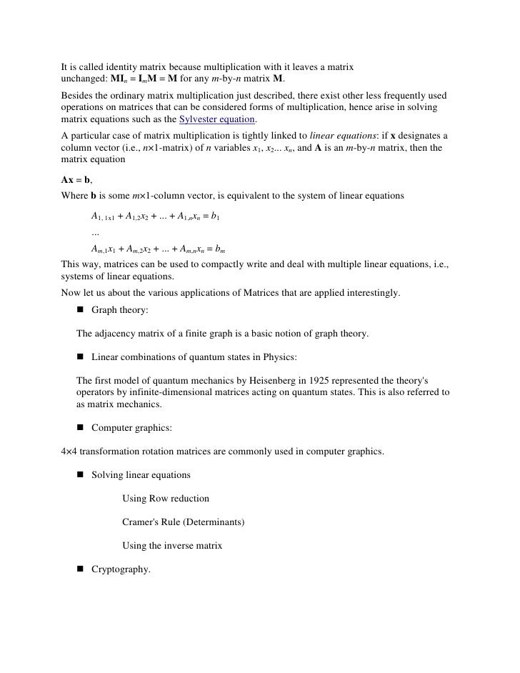 Applications Of Matrices Applications Of Matrices
