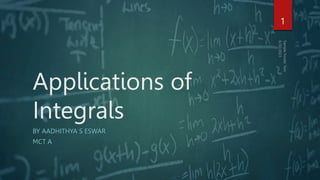 Applications of
Integrals
BY AADHITHYA S ESWAR
MCT A
1
 