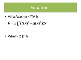 EquationsVdisc/washer= ∏r2 hVshell= 2 ∏rh