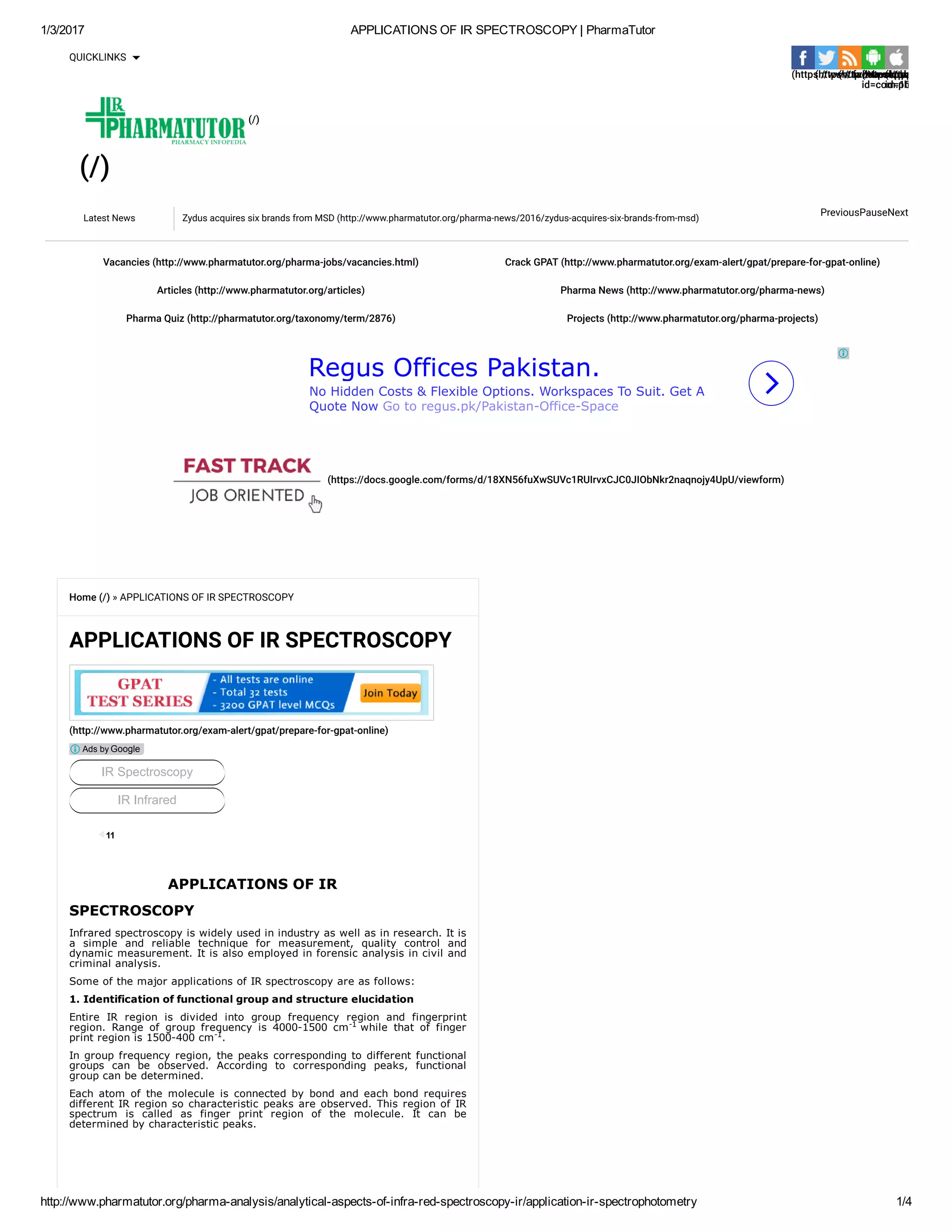 Applications of ir spectroscopy pharma tutor | PDF