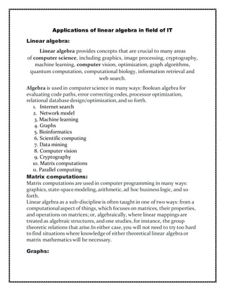 Applications of linear algebra in field of it | DOCX