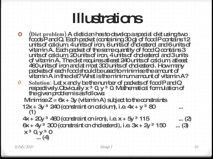 Diet Problem Formulation Linear Programming