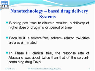 Applications of nanotechnology in drug delivery and bio medical | PPT