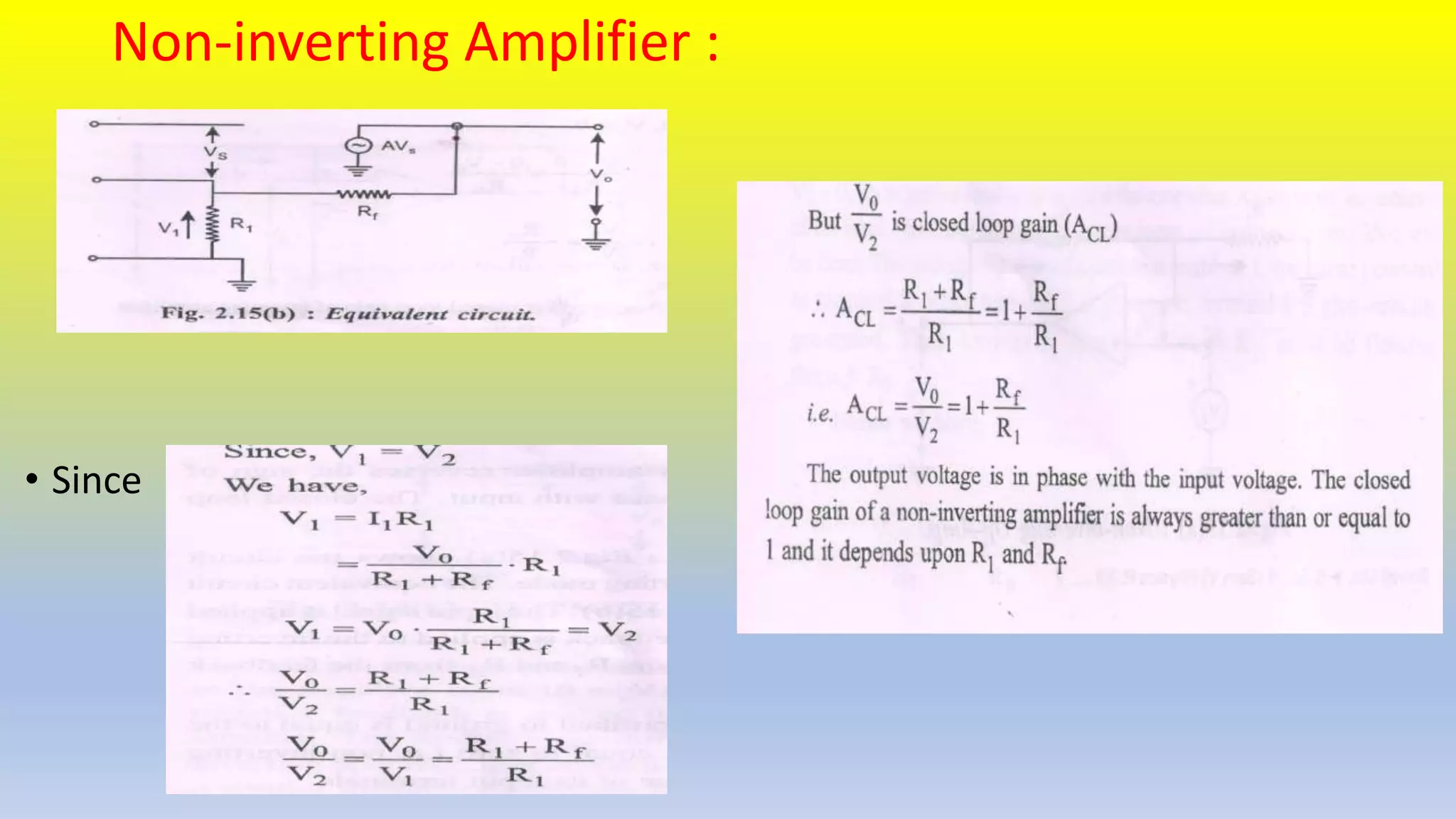 Non-inverting Amplifier :
• Since
 