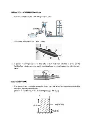 Exercises Pressure in liquid, Application, Pascal principle