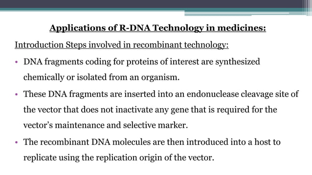 Applications of rdna technology in medicines | PPTX | Biotech and ...