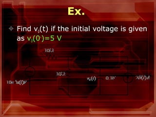51
Ex.
 Find v0(t) if the initial voltage is given
as v0(0-
)=5 V
 