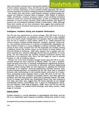 Applications Of The Problem Solving Inventory