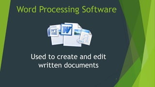 Word Processing Software Working APPLICATION SOFTWARES Multimedia Software Word Processing Software ...