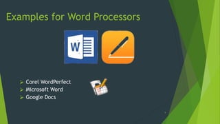 APPLICATION SOFTWARES Multimedia Software Word Processing Software ...