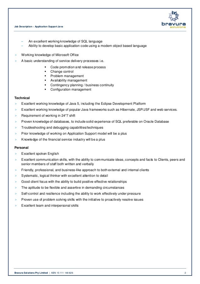 job description for application support