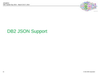 © 2015 IBM Corporation
zAnalytics
DB2 Update Day 2015 – March 23-27, 2015
23
DB2 JSON Support
 