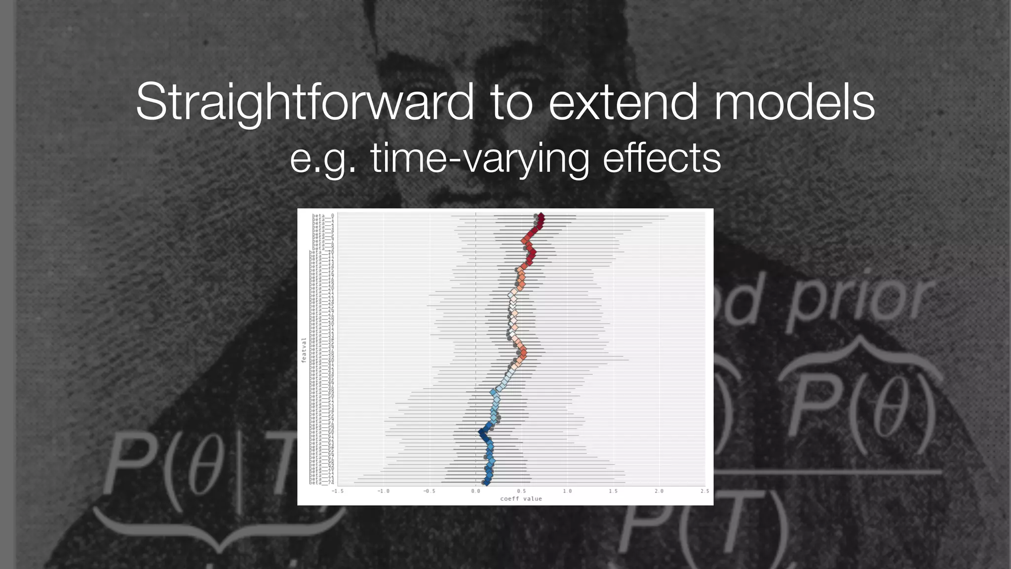 Straightforward to extend models
e.g. time-varying effects
 