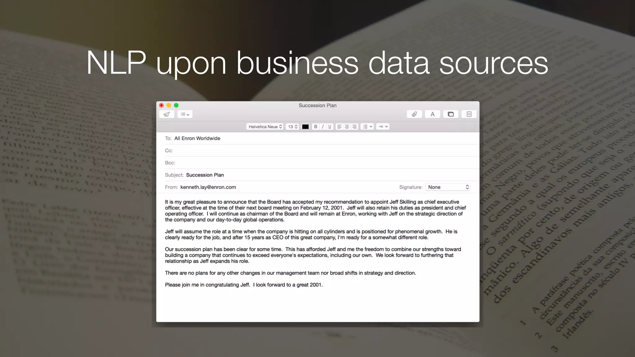 NLP upon business data sources
 