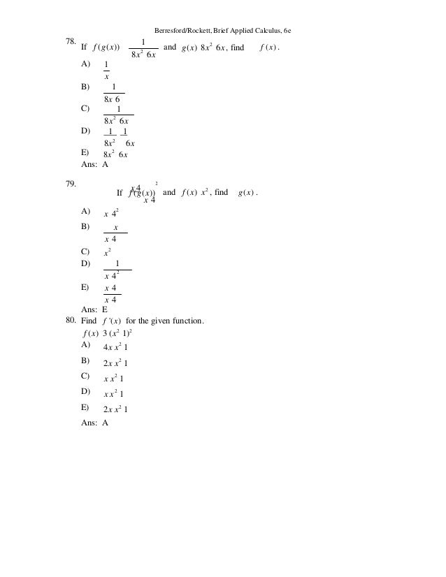 Applied calculus brief 6th edition berresford test bank