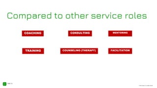 © 2020, Xodiac Inc. All rights reserved.
Compared to other service roles
COACHING CONSULTING
TRAINING COUNSELING (THERAPY)
MENTORING
FACILITATION
 