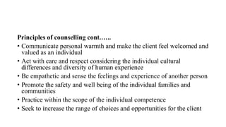 TECHNIQUES FOR COUNSELLING
1. Directive counselling, the counselor plays an active role as it is regarded
as a means of be...