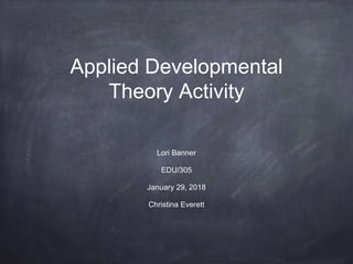 Applied Developmental
Theory Activity
Lori Banner
EDU/305
January 29, 2018
Christina Everett
 