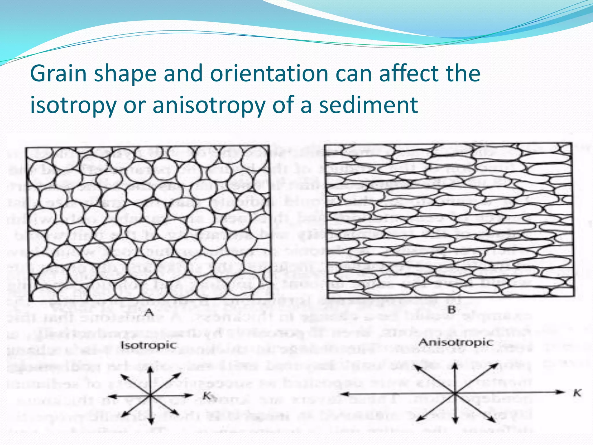 Grain shape and orientation can affect the
isotropy or anisotropy of a sediment

 
