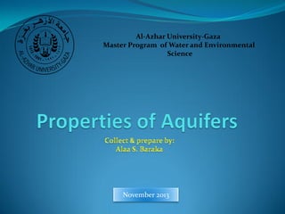 Al-Azhar University-Gaza
Master Program of Water and Environmental
Science

November 2013

 