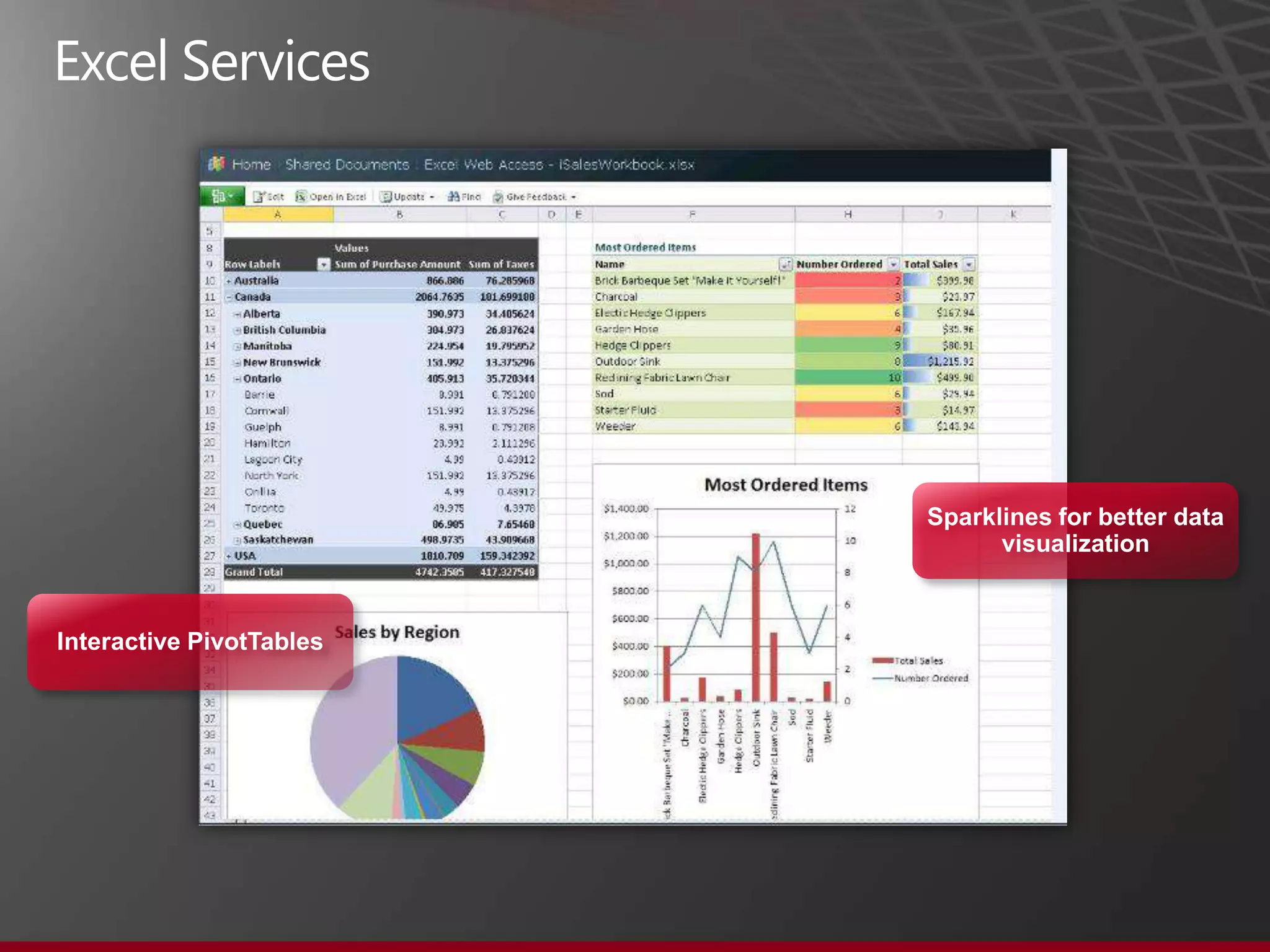 Sparklines for better data
                                visualization


Interactive PivotTables
 