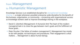 From Management
to Humanistic Management
Knowledge Services is an established discipline for strengthened knowledge
sharin...