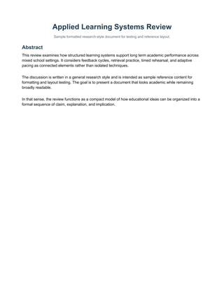 Comprehensive Review of Structured Learning Systems for Enhanced ...