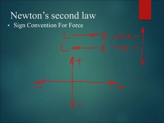Newton’s second law
 Sign Convention For Force
 