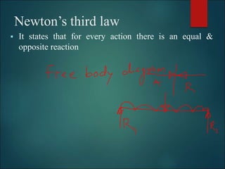 Newton’s third law
 It states that for every action there is an equal &
opposite reaction
 