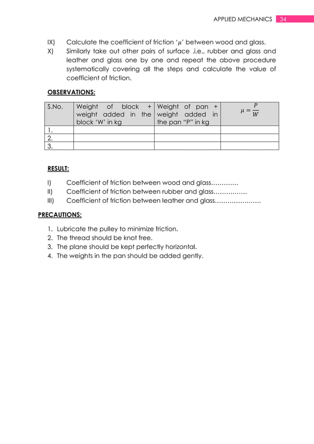 Applied mechanics lab manual | PDF | Physics | Science