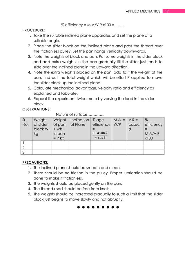 Applied mechanics lab manual PDF