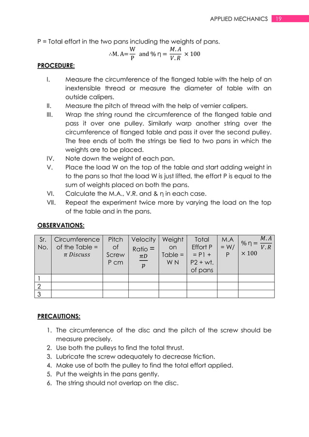 Applied mechanics lab manual PDF