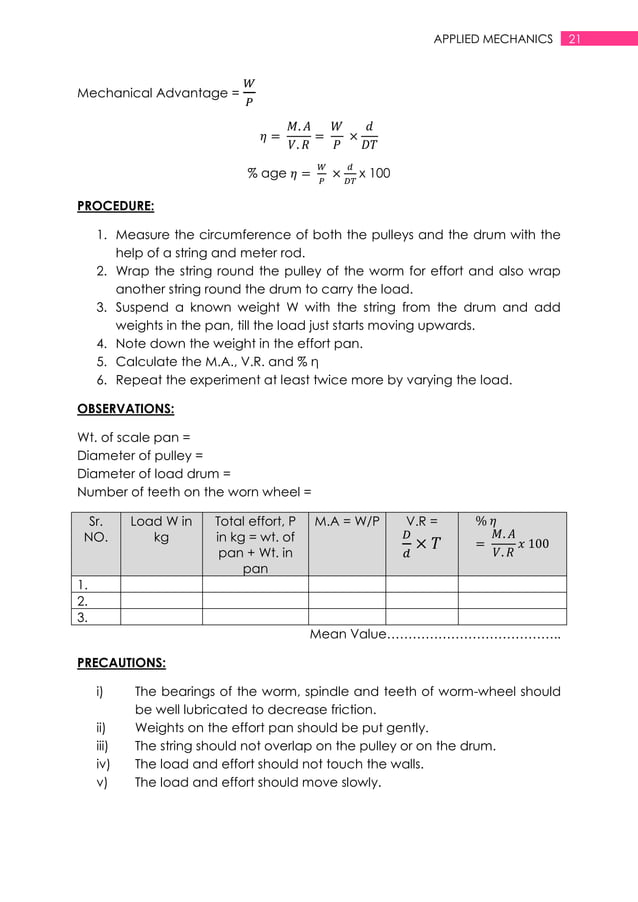 Applied mechanics lab manual PDF