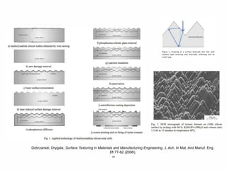 74
Dobrzanski, Drygala, Surface Texturing in Materials and Manufacturing Engineering, J. Ach. In Mat. And Manuf. Eng.
31 77-82 (2008).
 