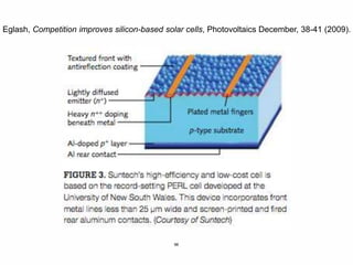88
Eglash, Competition improves silicon-based solar cells, Photovoltaics December, 38-41 (2009).
 