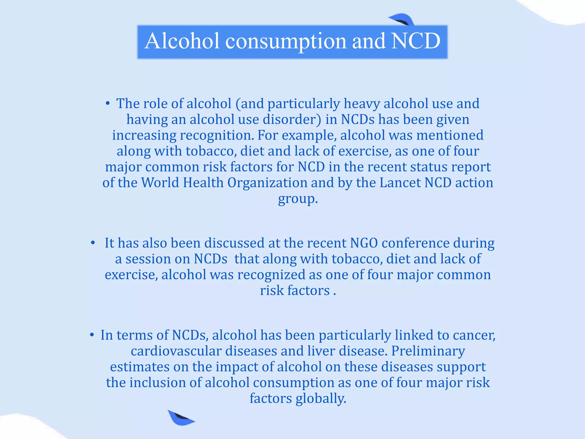 alcohol consumption and NCDs | PPTX