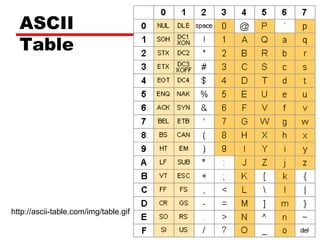 ASCII
Table

http://ascii-table.com/img/table.gif

 