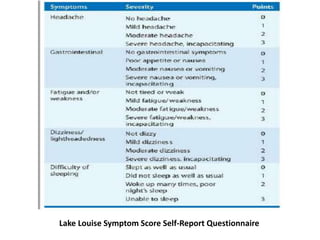 Lake Louise Symptom Score Self-Report Questionnaire
 