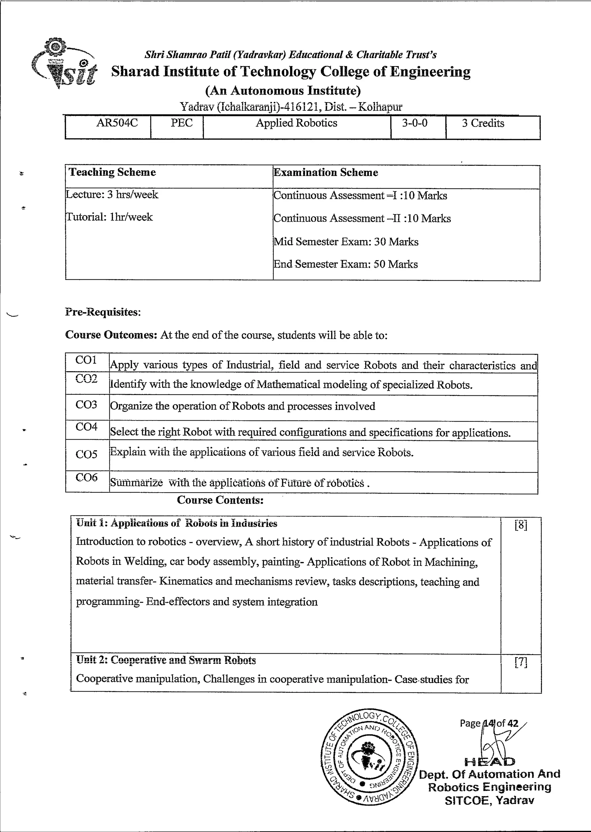 Applied Robotics  Engineering   Unit 1 pdf