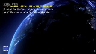 Complex SYSTEMS
Global Air Traffic - highly unpredictable
exhibits continual adaptation aka life!
 