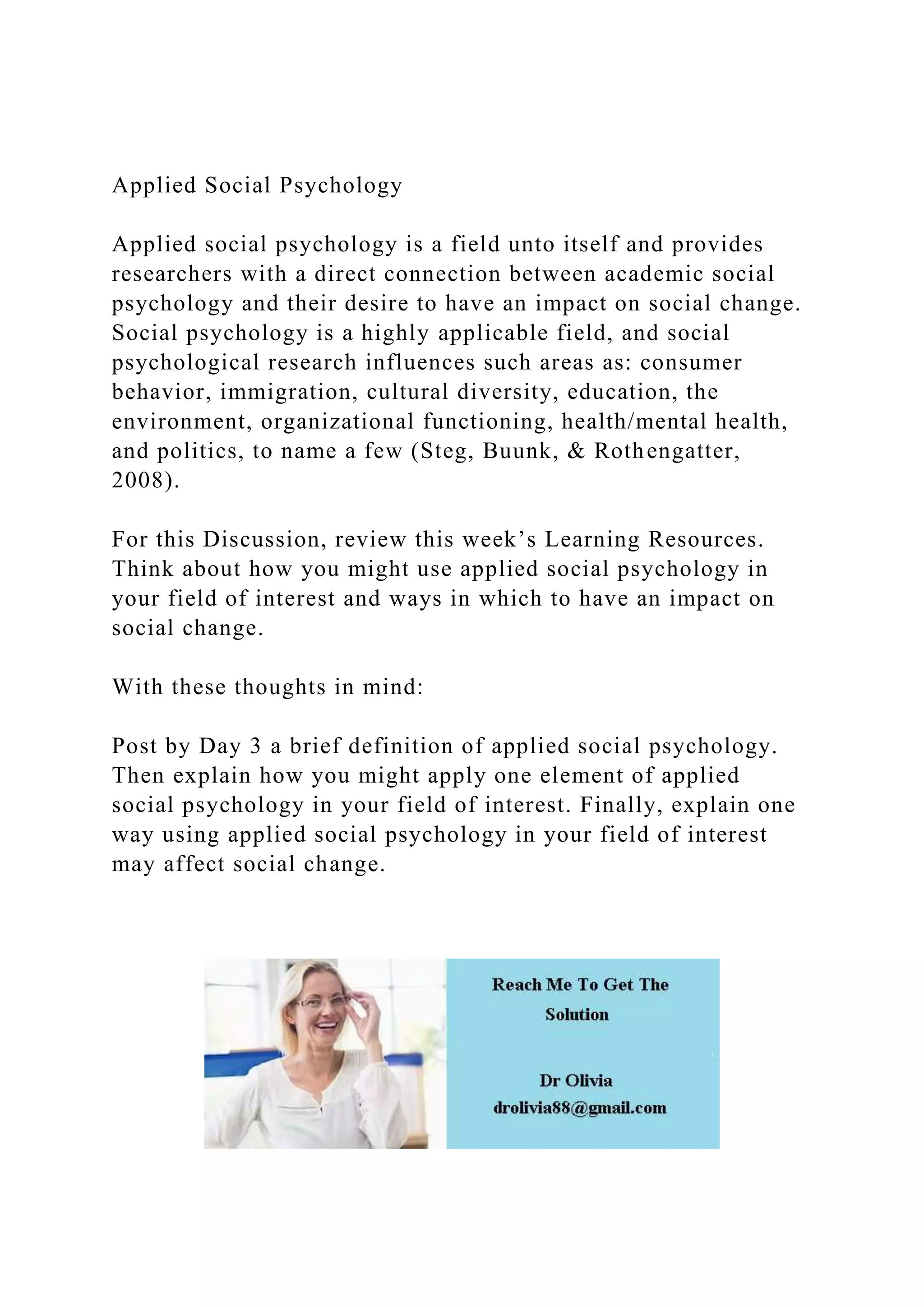 Applied Social PsychologyApplied social psychology is a field .docx