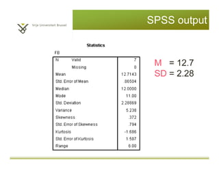 SPSS output
M = 12.7
SD = 2.28
 