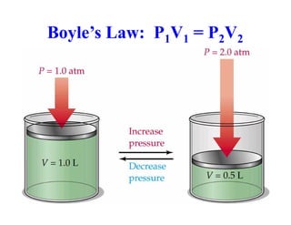 Boyle’s Law: P1V1 = P2V2
 