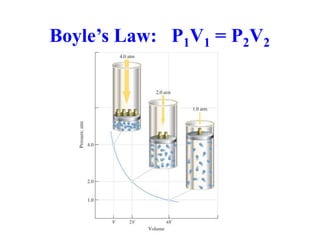 Boyle’s Law: P1V1 = P2V2
 