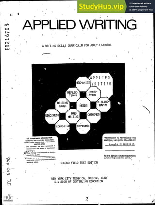 Applied Writing Examples Applied Writing A Writing Skills Curriculum For Adult Learners. Second ...