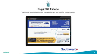 3
Bugs Still Escape
Traditional automated testing frameworks are not built for modern apps.
 
