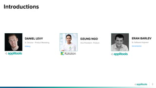 Introductions
2
DANIEL LEVY
Sr. Director - Product Marketing
@dlevy
ERAN BARLEV
Sr. Software Engineer
@eranbarlev
DZUNG NG...