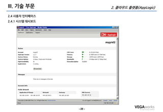 III. 기술 부문                2. 클라우드 플랫폼(AppLogic)

2.4 사용자 인터페이스
2.4.1 시스템 대시보드




                 - 20 -
 