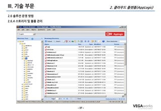 III. 기술 부문                    2. 클라우드 플랫폼(AppLogic)

2.6 솔루션 운영 방법
2.6.4 스토리지 및 볼륨 관리




                     - 37 -
 