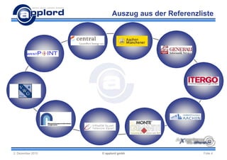 Auszug aus der Referenzliste




2. Dezember 2010   © applord gmbh                 Folie 4
 
